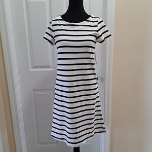 Hatley Striped Dress Short Sleeved Black White Women's Small Cotton Blend NEW